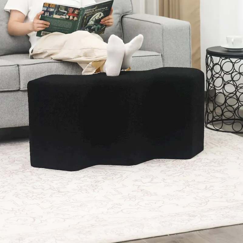 Adeco 35 Long Ottoman Bench Velvet Polygon Foot Stool