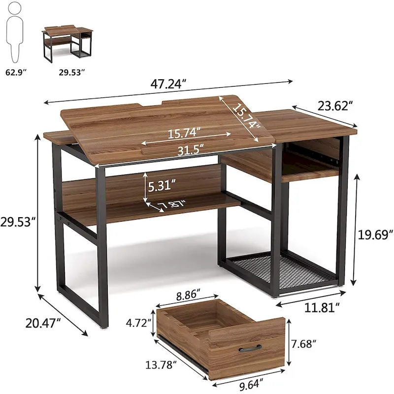 Drafting Table Drawing Computer Desk Artist Craft Table with Adjustable Top