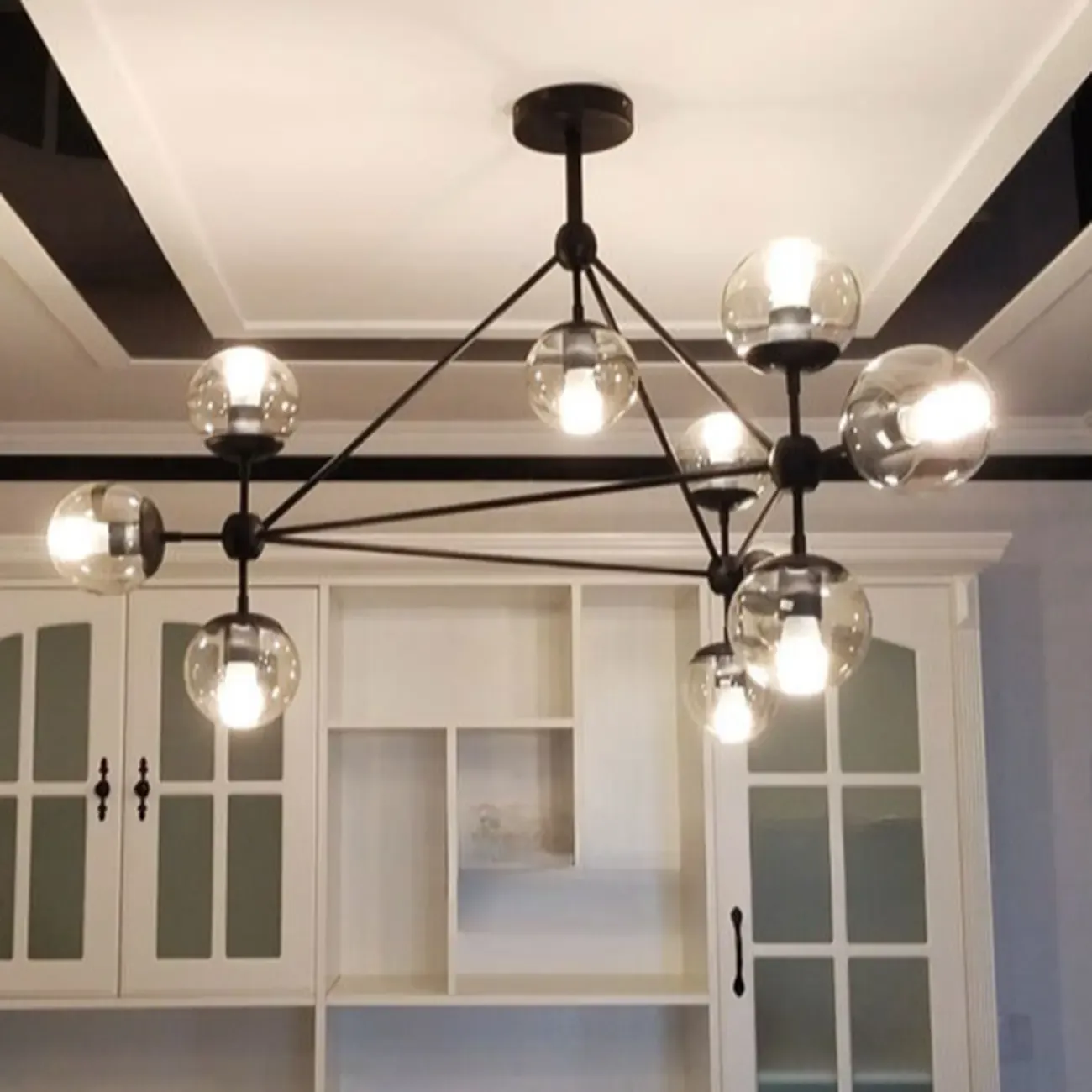 Multi-Light Modern Black LED Chandelier with Geometric Design