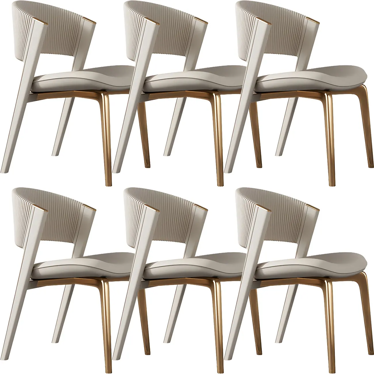 Off-White Faux Leather Brass Legs Dining Chair