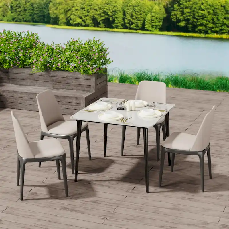 Modern Sintered Stone Marble Effect Table Top Kitchen Dining Table Square 4-Seat