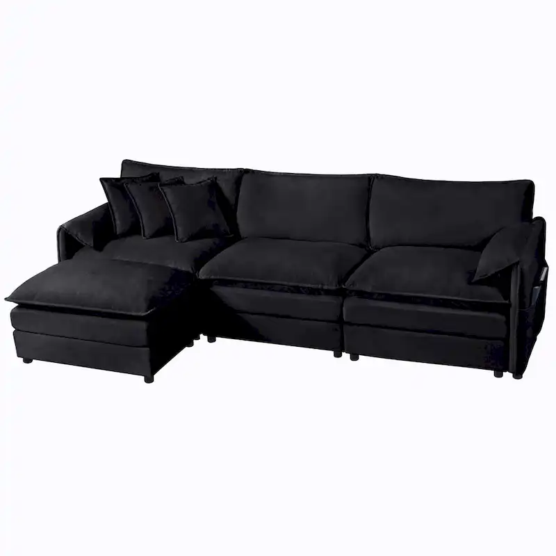 109.45 Chenille Upholstered L-Shaped Modular Sectional Sofa with Double-Layer Cushions, DIY Combination