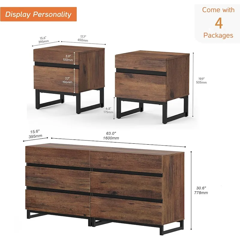 WAMPAT 3 Piece Dresser and Nightstand Sets