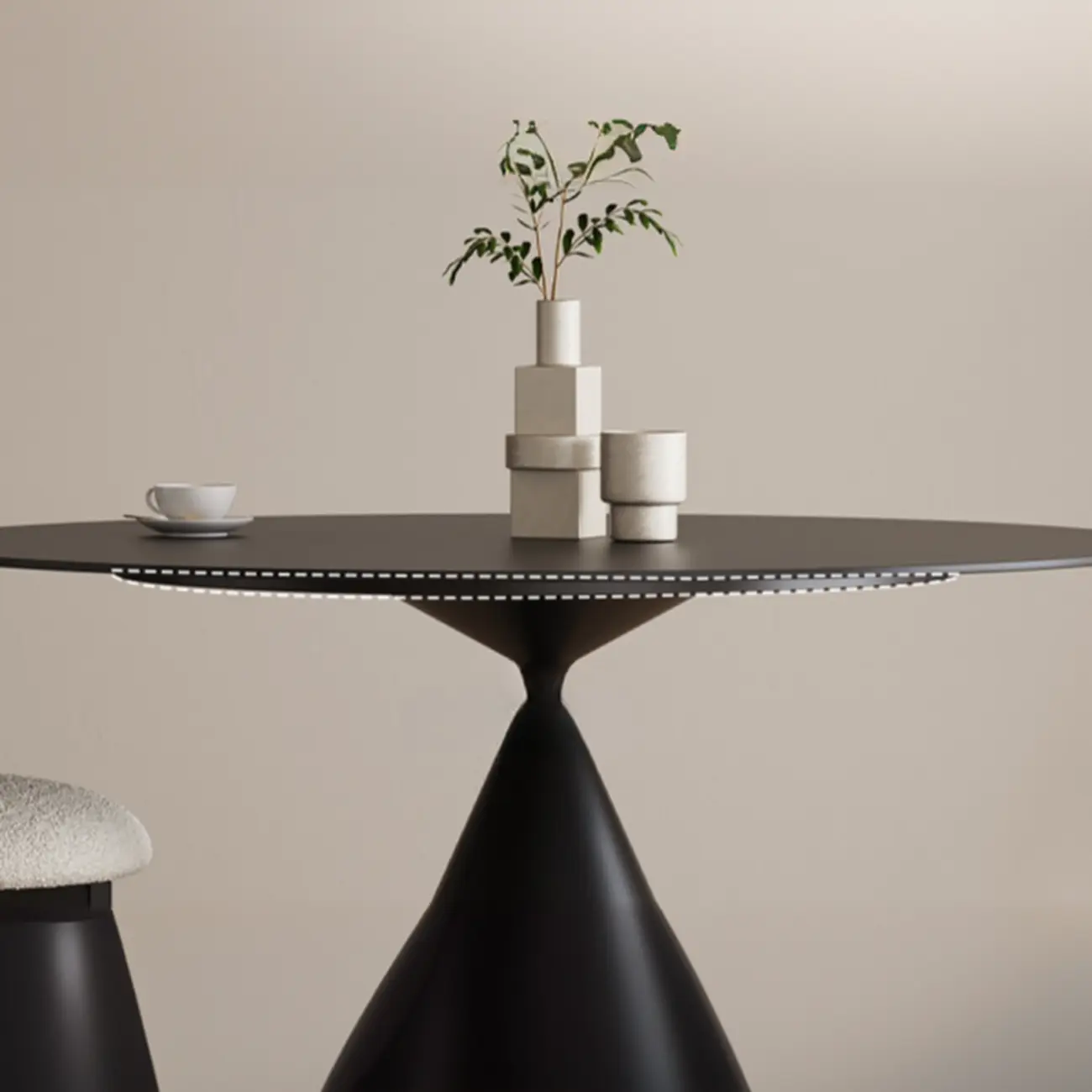 Modern Black Metal Stone Round Dining Table