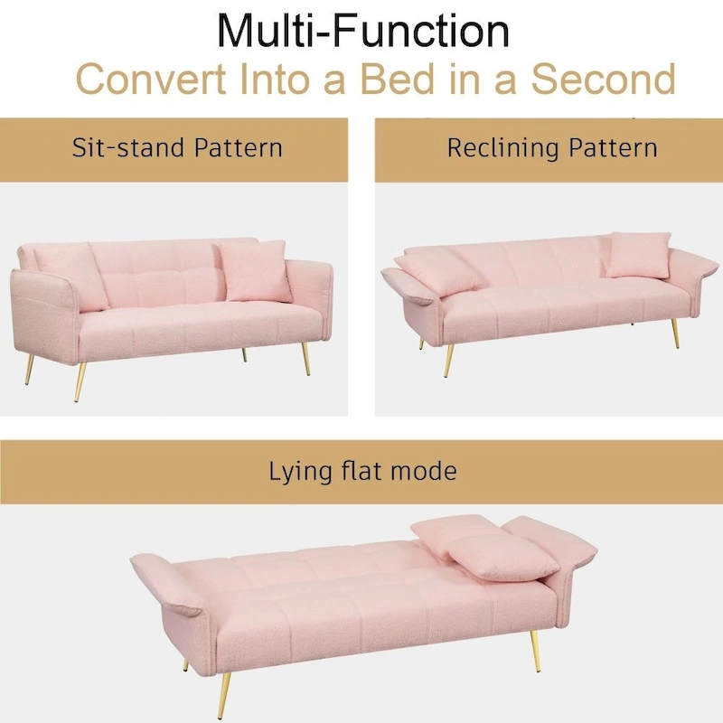 Modern 70-Inch Teddy Fleece Convertible Futon Sofa bed