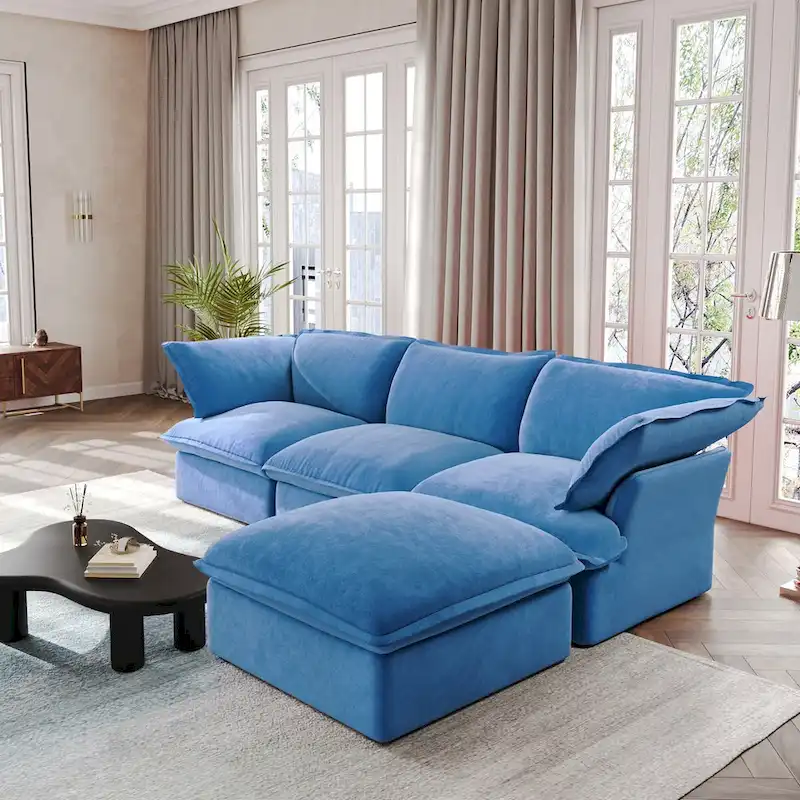 L Shape Sectional Couches, Deep Couch Sectional Sofa with Chaise Ottoman, Modern Comfy Modular Sectional Sofas