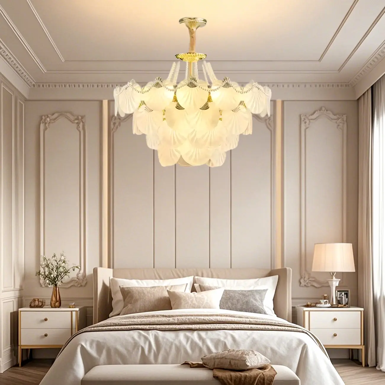 Luxury Modern Tiered Shell Chandelier with Frosted Glass