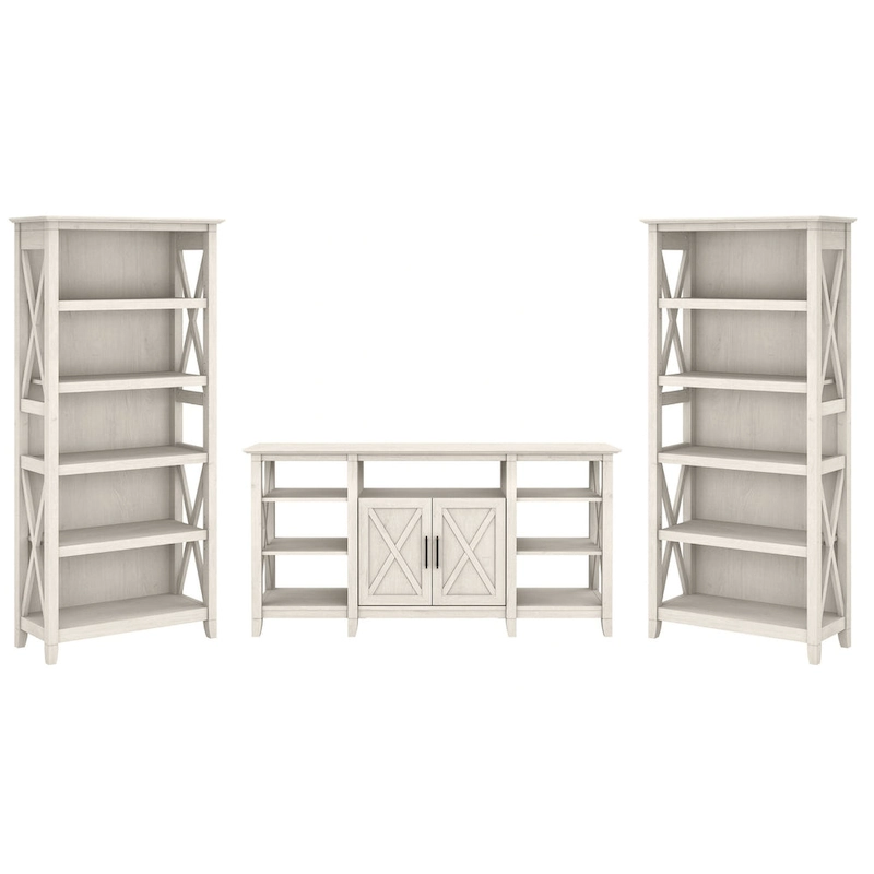 Tall Farmhouse TV Stand with 2 Bookcases by Bush Furniture