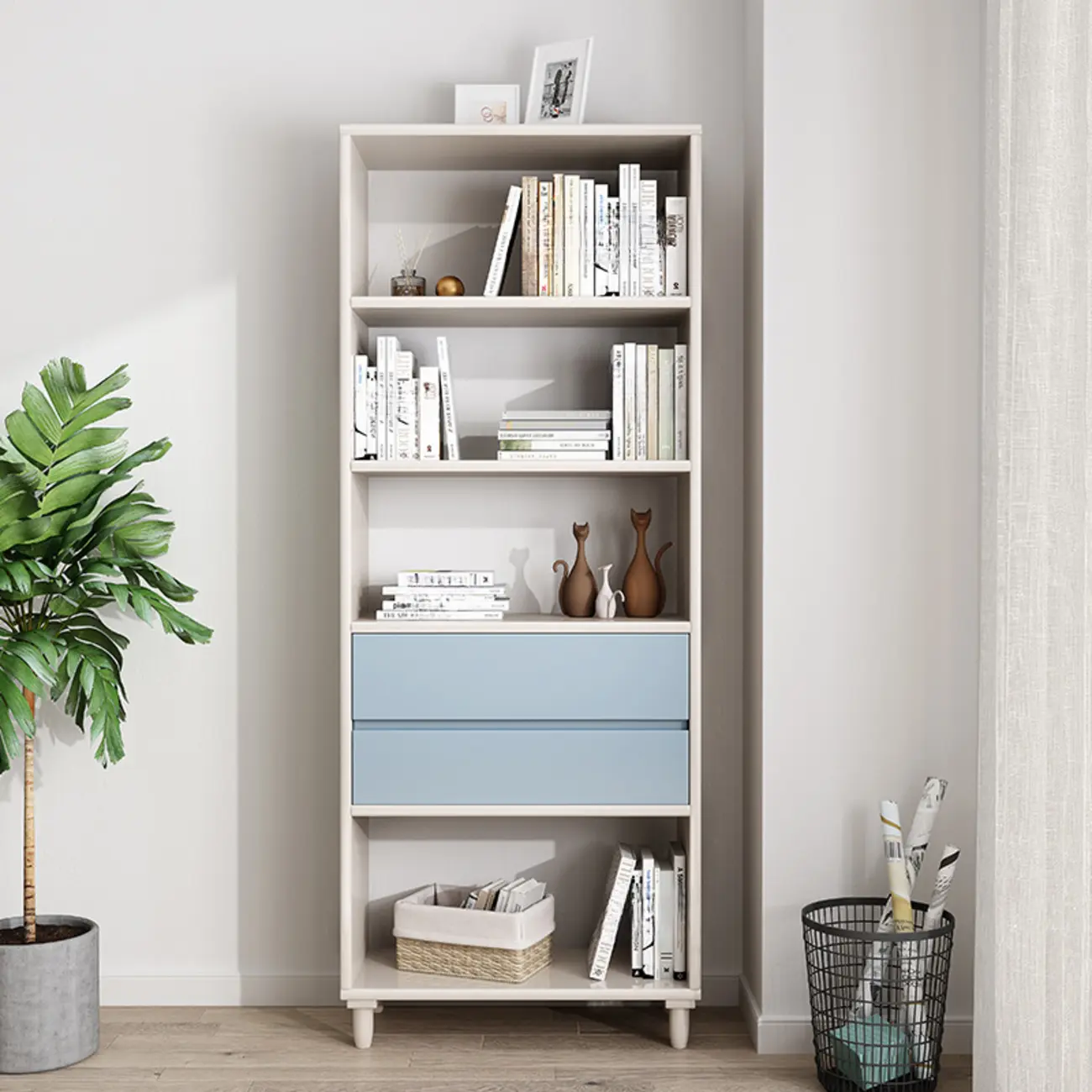 67 H Versatile 2 Drawers Open Back Wood Bookcase Shelf