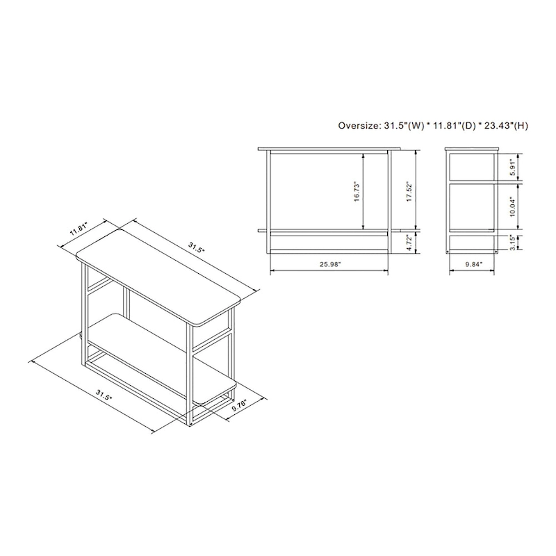 DH BASIC Urban Oak 32-inch Long Side Table with Lower Shelf by Denhour