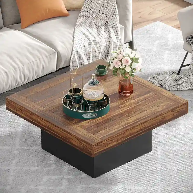 Square Coffee Table with LED Edge Lighting and Open Shelf