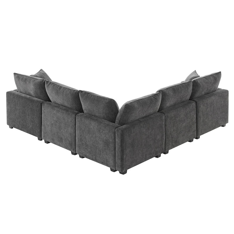 Nestfair Modern L Shape Modular Sofa 5 Seat Chenille Sectional Couch Set with 2 Pillows Included