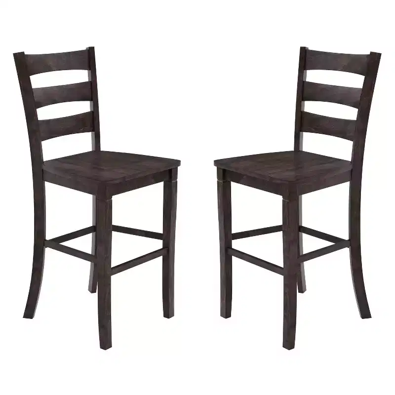 Flash Furniture Liesel Set of 2 Commercial Grade Wooden Classic Ladderback Bar Height Barstool with Solid Wood Seat