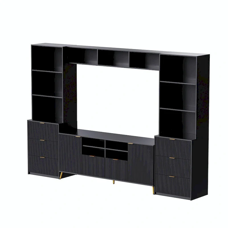 4-Piece Entertainment Wall Unit with 13 Shelves, 8 Drawers, and 2 Cabinets