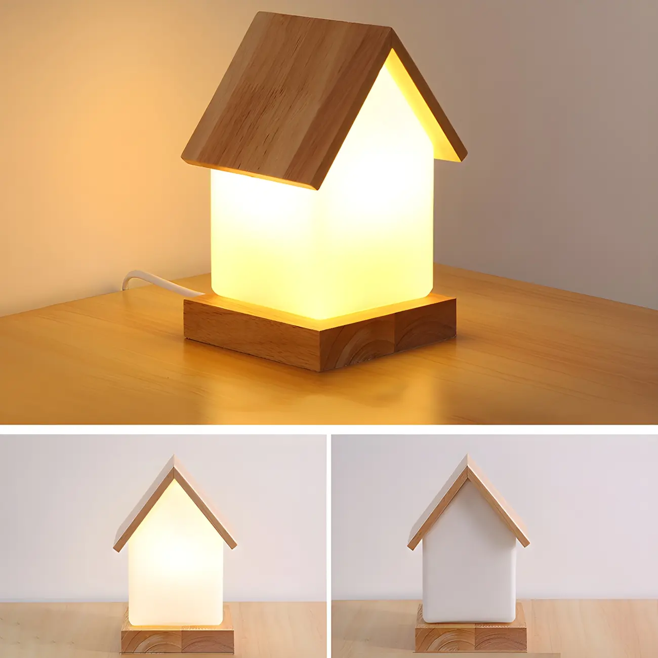 Creative House-Shaped Wooden Bedside Lamp