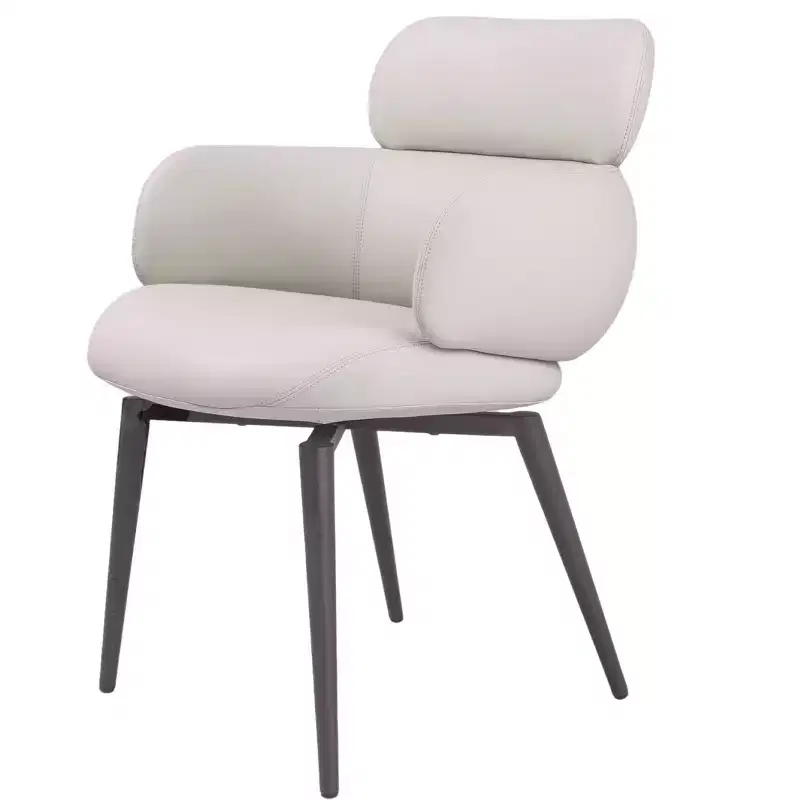 HomeRoots Light Gray and Black Faux Leather and Metal Dining Arm Chair