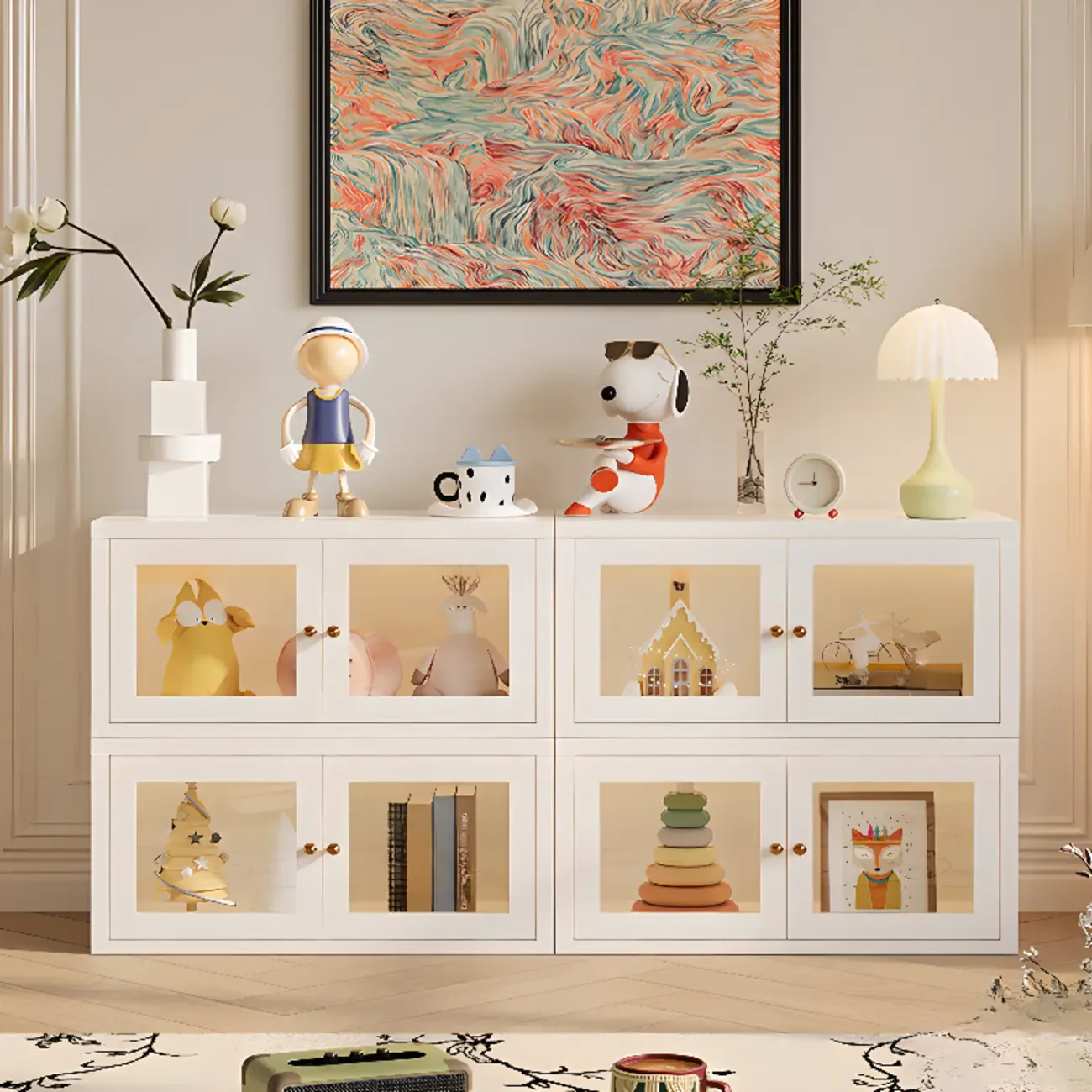 Modern Metal 2-Tier Closed Back Bookcase with Doors