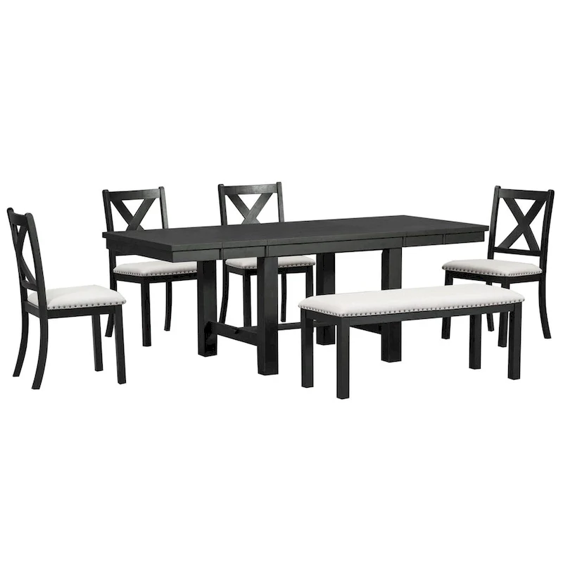 6-Piece Extendable Dining Table Set with 4 Chairs and Bench
