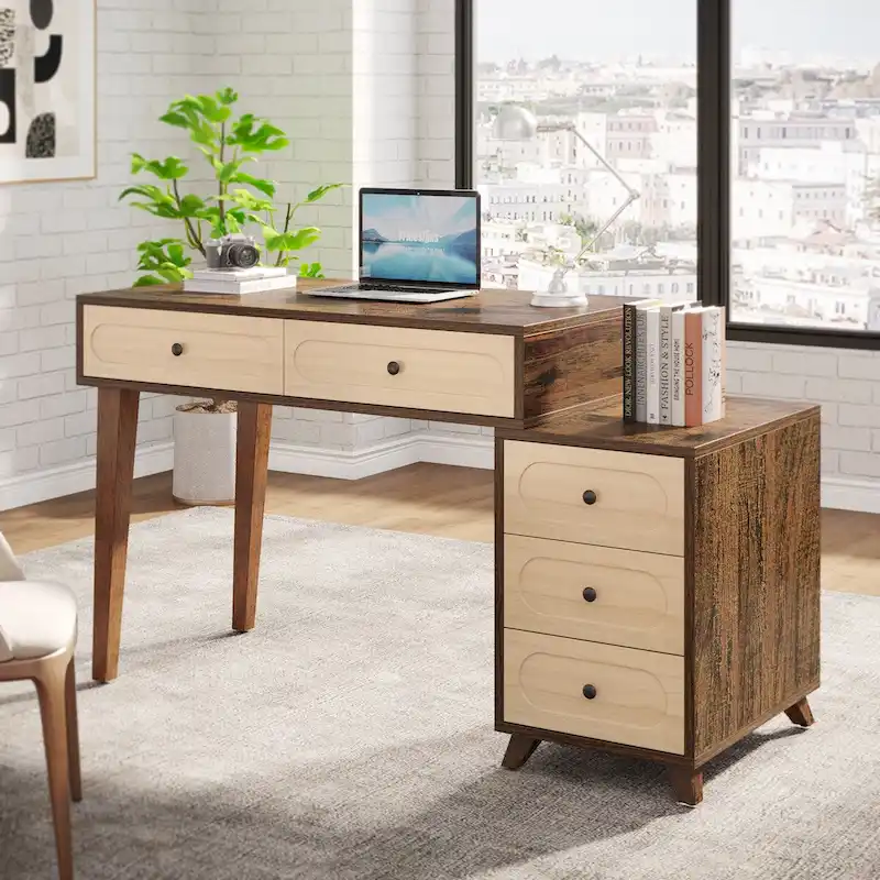 51-Inch Computer Desk with Reversible Drawer Cabinet and Printer Stand