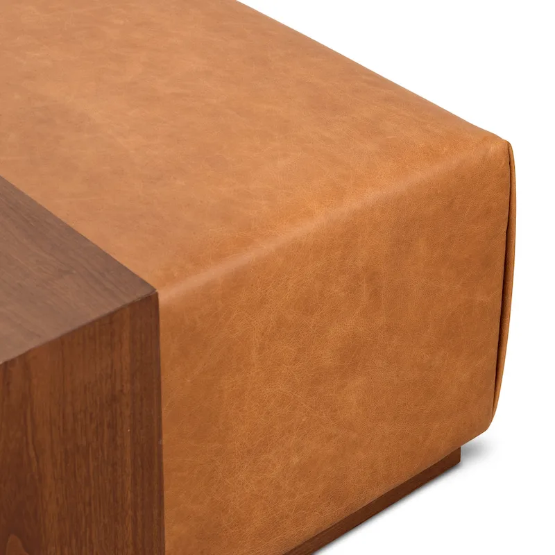 Poly & Bark Jarmo Ottoman with Adjustable Walnut Table - Full Grain Genuine Italian Leather