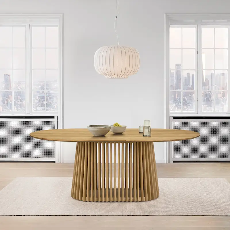 Pasadena 79 inch Solid Wood Oval Dining Table with Slatted Pedestal Base