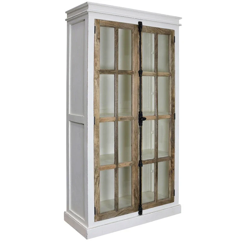 The Gray Barn Upper Glen Solid Mango Wood Clear Tempered Glass Window Pane Curio Cabinet