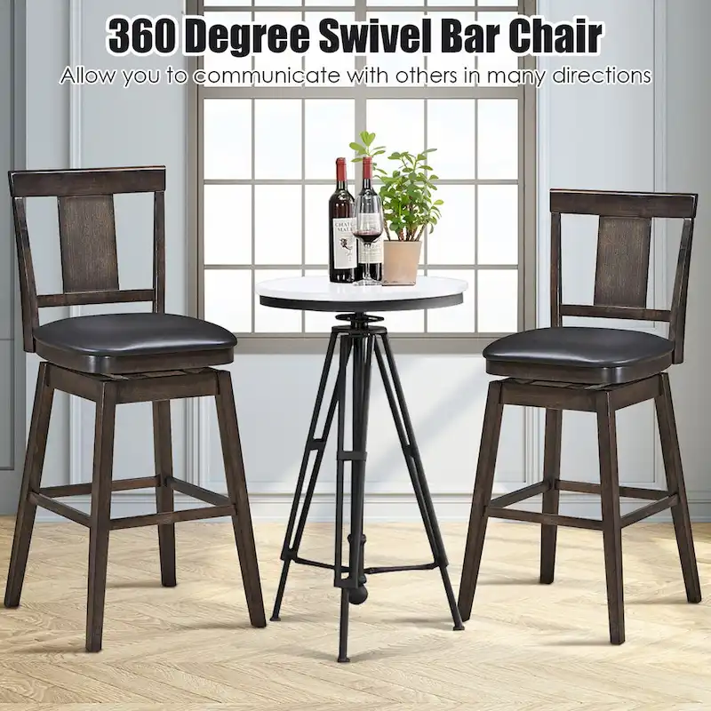 Swivel Bar Stool 29 inch Upholstered Pub Height Bar Chair with Rubber - Dark Grey