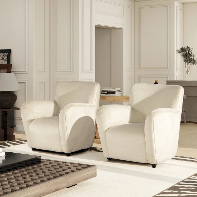 Wolffe 32 Transitional Faux Fur Upholstered Curved Arm Accent Chair