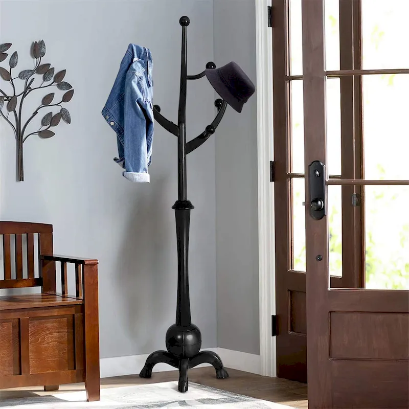 Rubberwood Freestanding Coat Rack with 8 Hooks - 24.5W x 70.87H