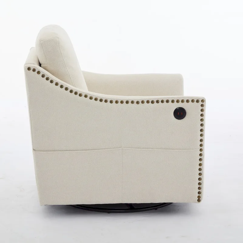 Cream White Modern 30.3 Accent Chair with USB