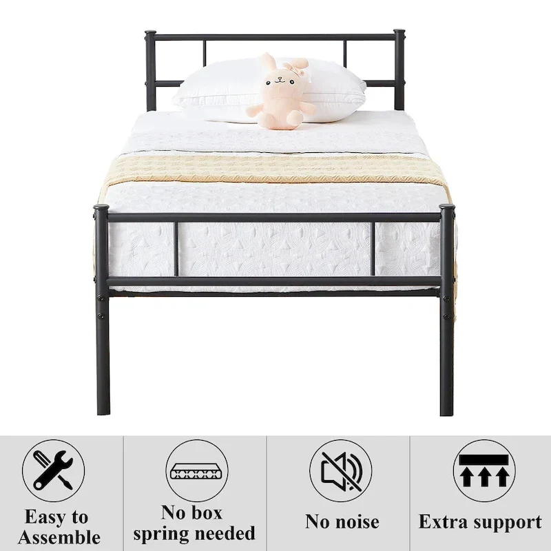 Metal Bed Frame with Headboard and Footboard, No Box Spring Needed