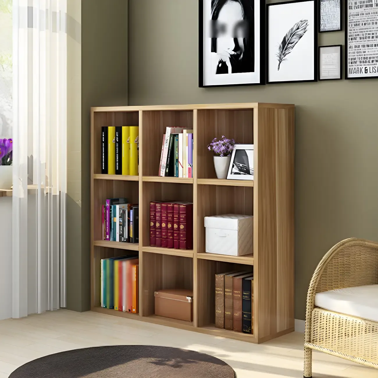 Scandinavian 3-Tier Black Cube Wood Bookcase