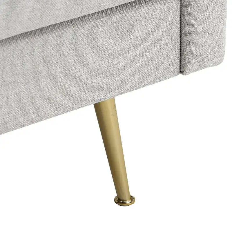 Mid-Century Modern Grey Fabric Sofa with Gold Metal Legs, 3-Seat Living Room Couch