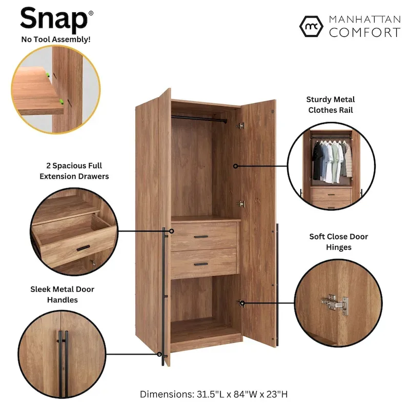 Lee Modern 2.0 Freestanding Wardrobe Closet Armoire