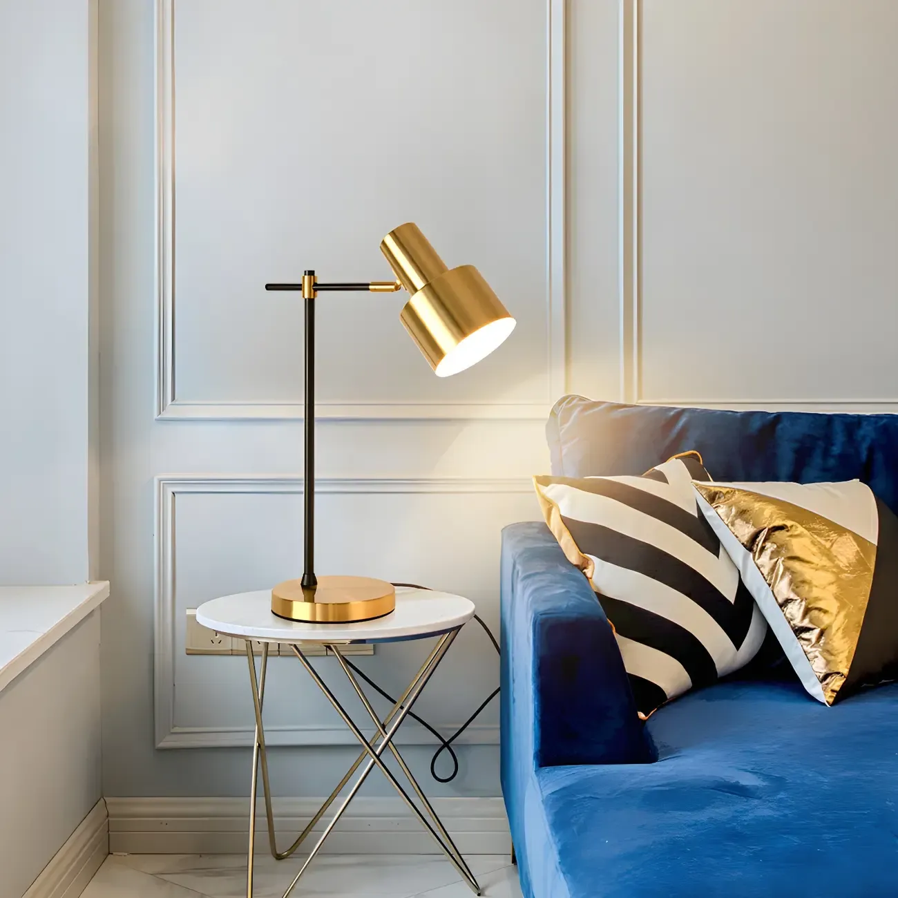 Gold Geometric Table Lamp Plug In Electric for Living Room