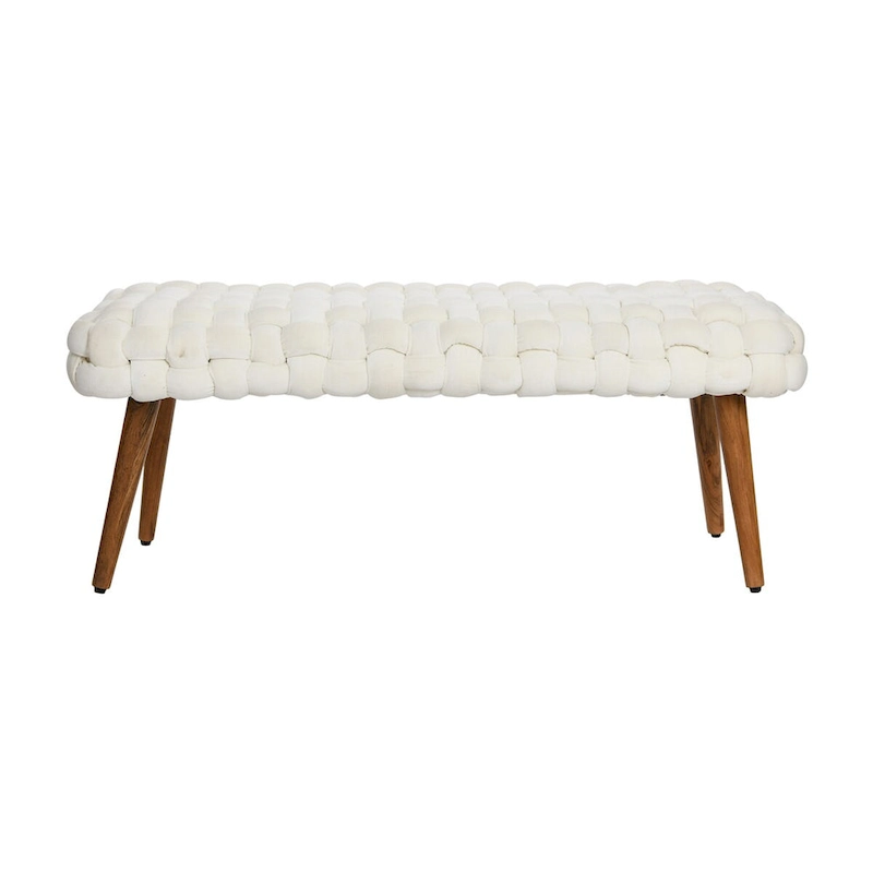 Chunky Woven Velvet Entryway Bench with Wood Legs