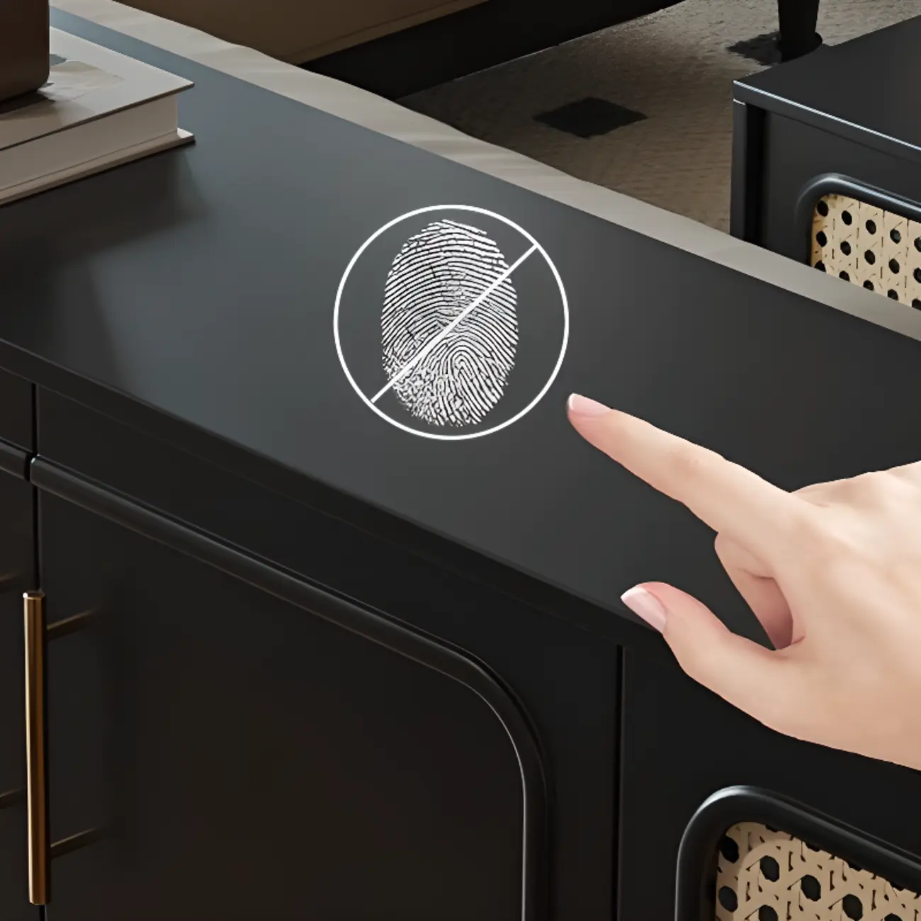 Modern Ink Wood Slab Buffet with Adjustable Shelving