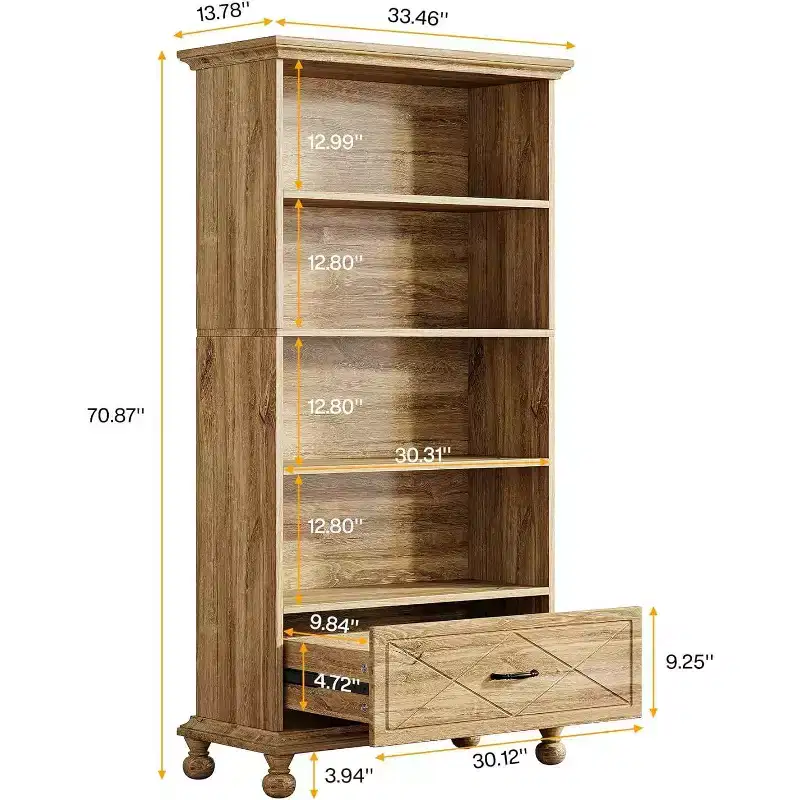 Tribesigns 6-Tier Bookshelf with Drawer, 70.9 Freestanding Bookcase, Open Book Display Rack