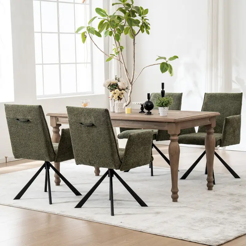 Modern Upholstered Dining Chairs with Swivel Metal Legs