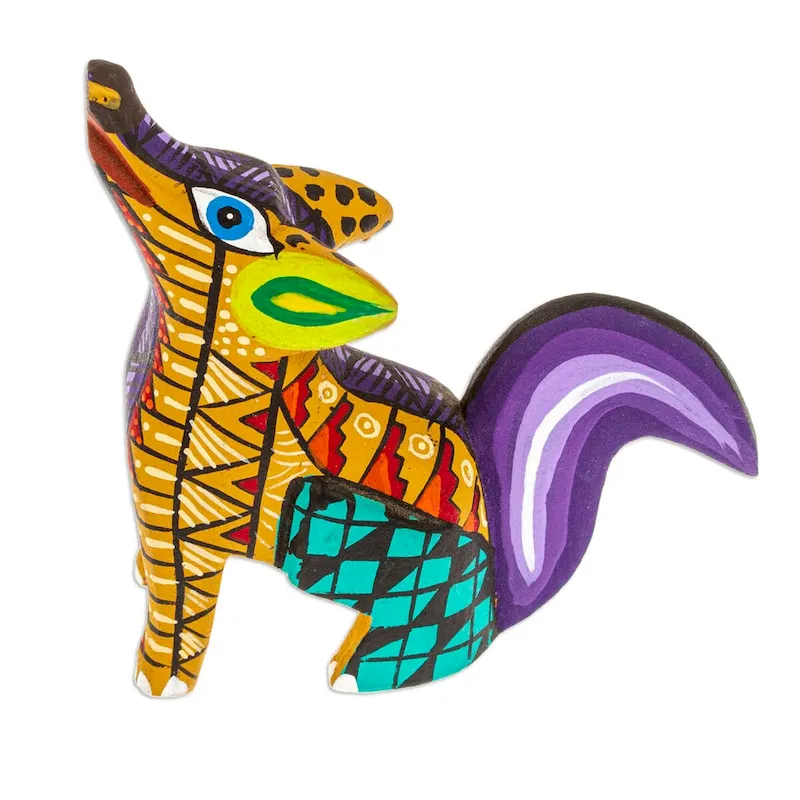 Novica Handmade Sunshine Coyote Wood Alebrije Figurine