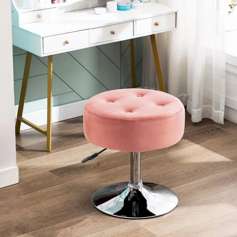 Adjustable Height Round Ottoman Swivel Vanity Stool