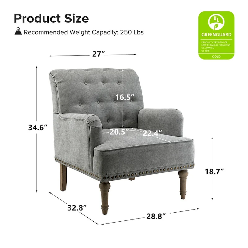 Geltrude Classic Upholstered Accent Arm Chair with Button Tufted Back by HULALA HOME