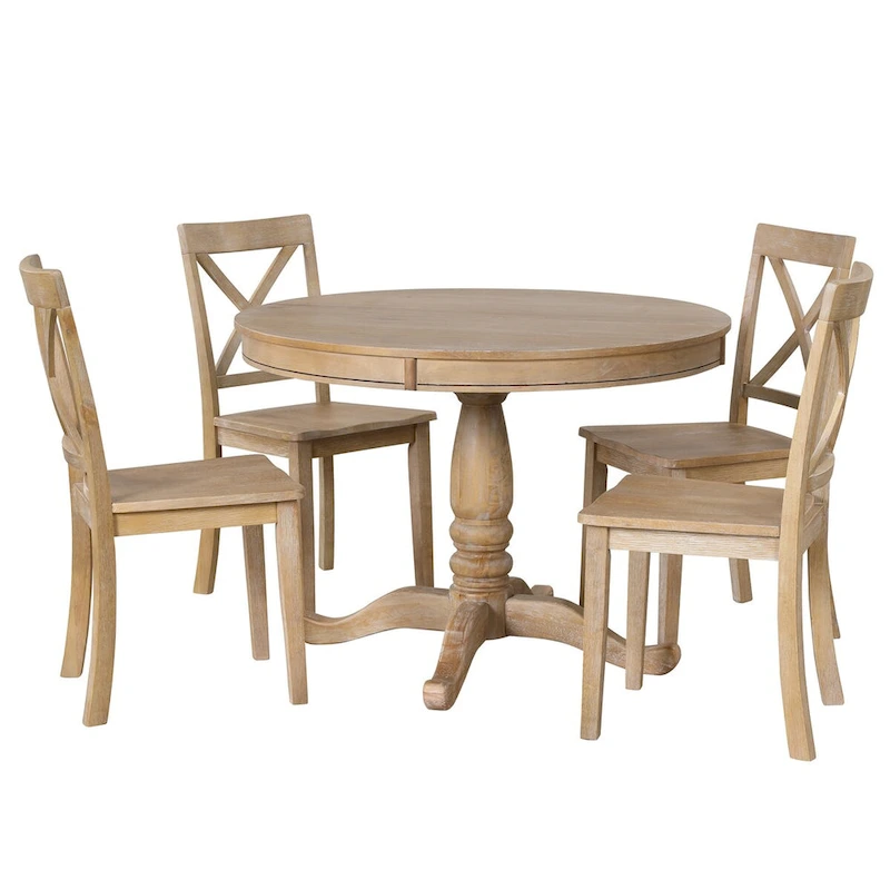 5-Piece Dining Round Extendable Table Set with 4 Chairs