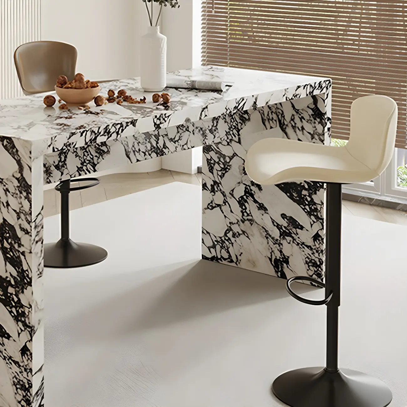Modern White Stone Double Pedestal Bar Tables