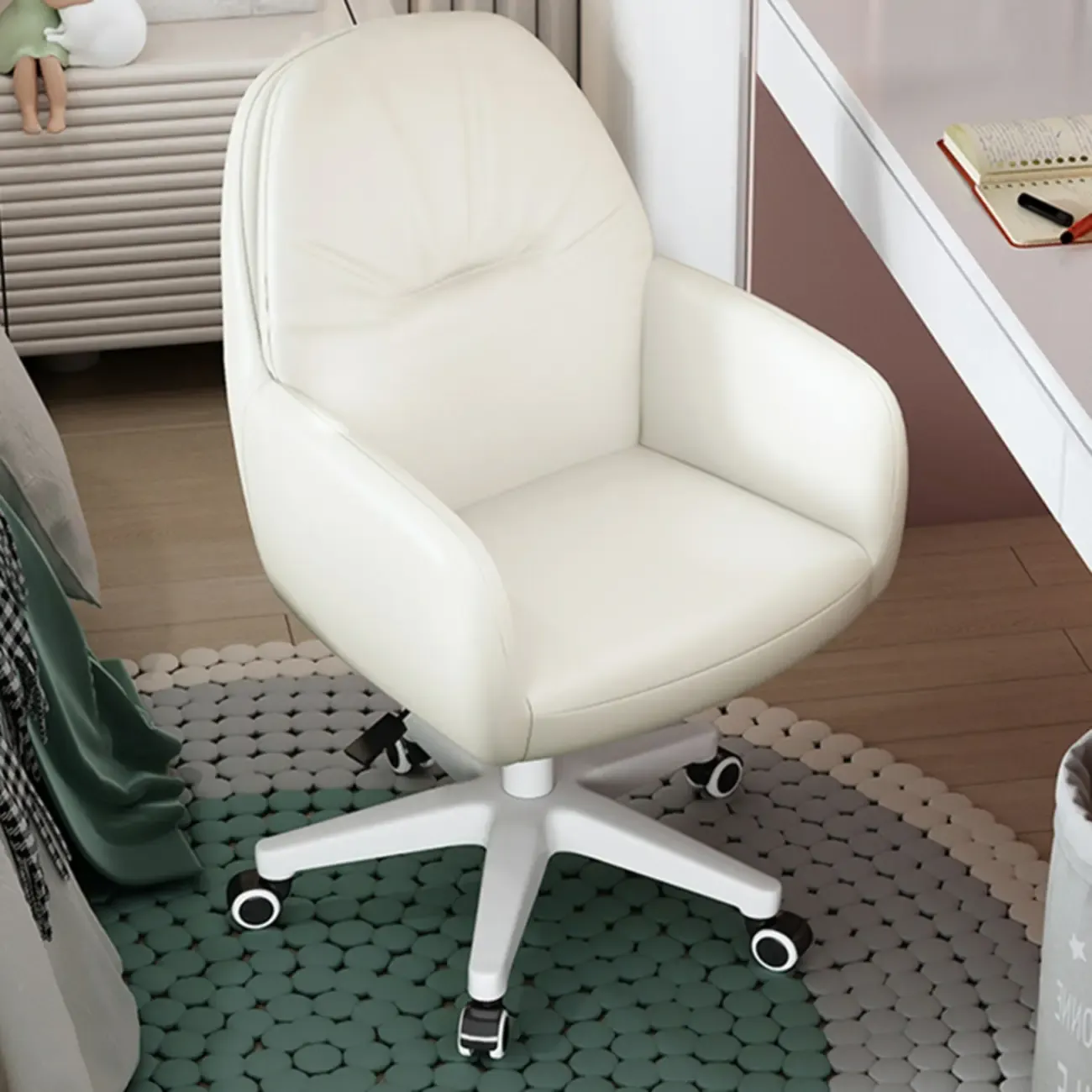 Modern White Grey Leather Swivel Office Chair