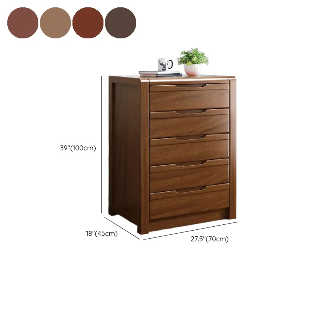 Freestanding Mid-Century Brown Solid Wood Cabinet with Drawers