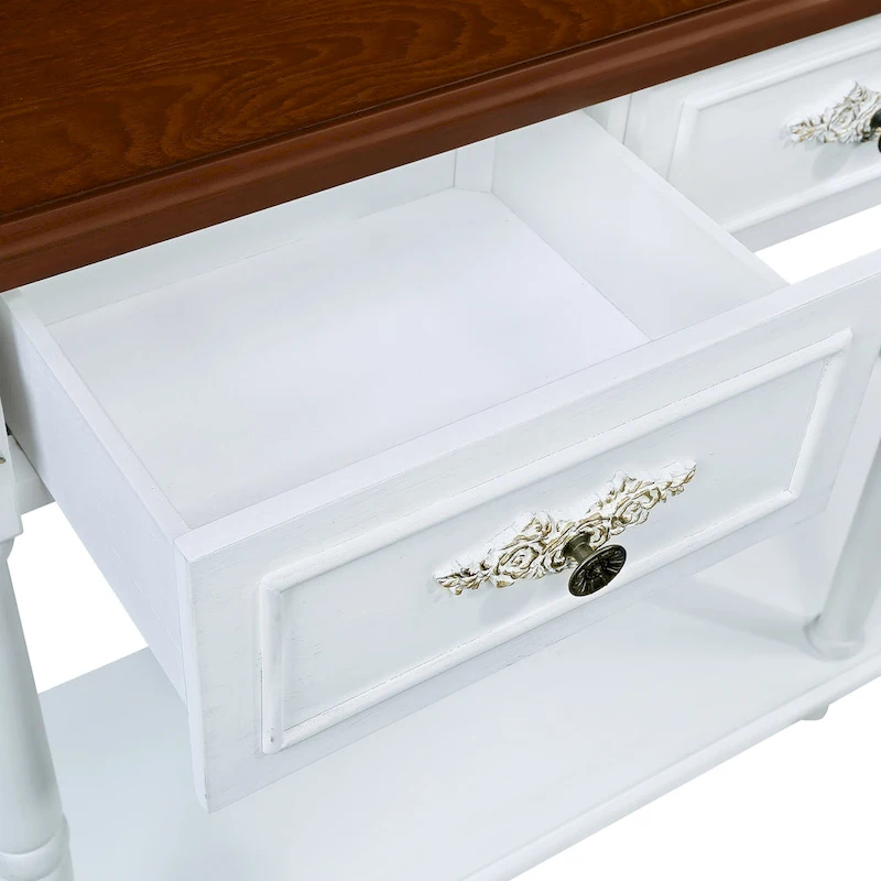 52 inch Circular Half Moon Sofa Table with Open Shelf and 2 Drawers