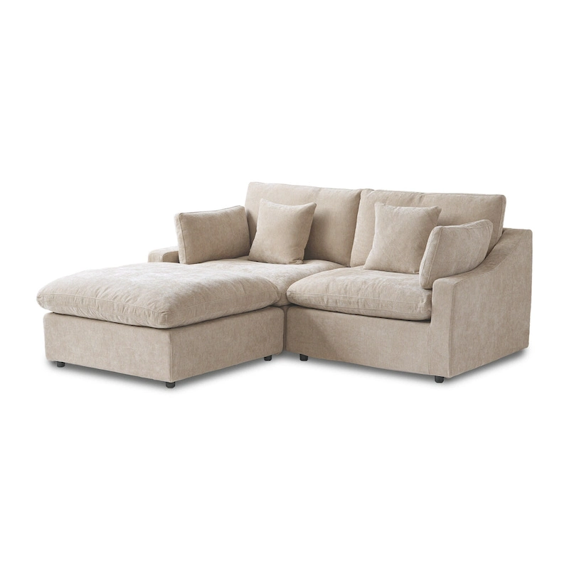 82.68 Down Filled Sectional Couch L-shape Linen Upholstered Loveseat with Ottoman