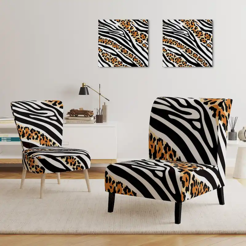 Designart Zebra and Leopard Mix Pattern III Upholstered Cabin & Lodge Accent Chair and Arm Chair