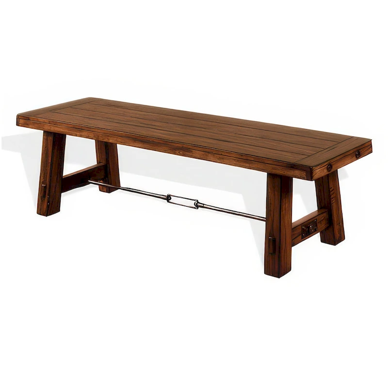 Reggie Dining Bench, Brown Mahogany Wood, Turnbuckle Accents, 64 Inch